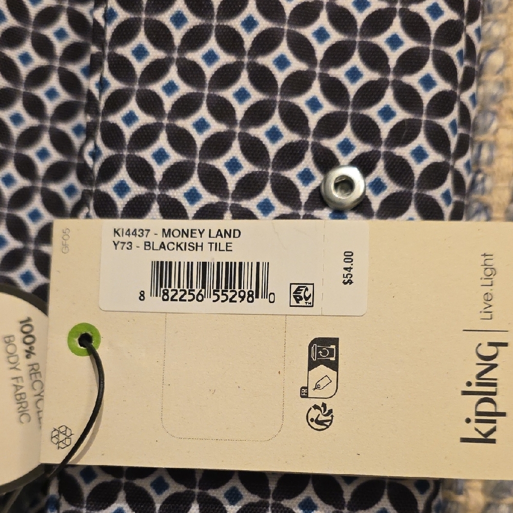 Kipling Black and White Wallet with Blue Accents - Picture 6 of 6